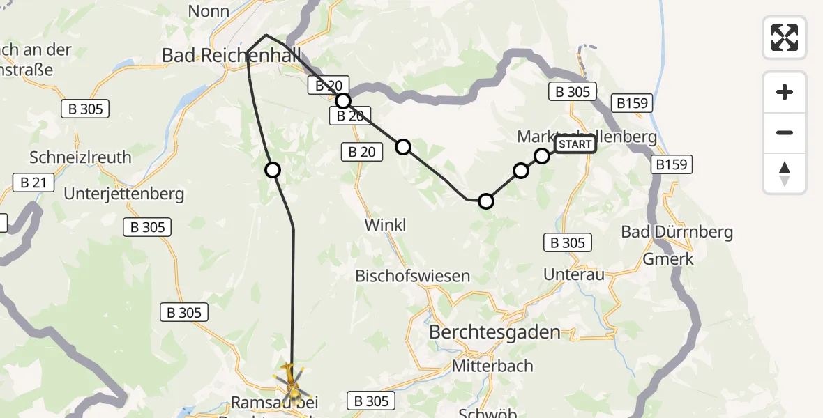 Flugroute Rettungshubschrauber Marktschellenberg - Ramsau b.Berchtesgaden, 30 August 2026, 09:05