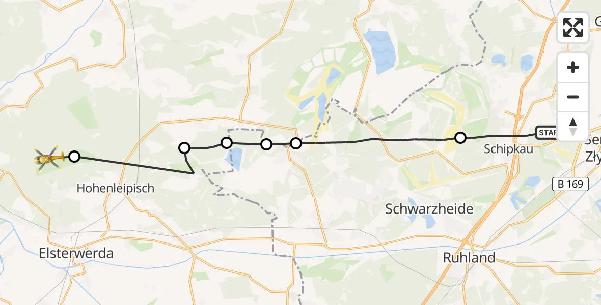 Flugroute Rettungshubschrauber Schipkau - Bad Liebenwerda, 30 August 2026, 09:05