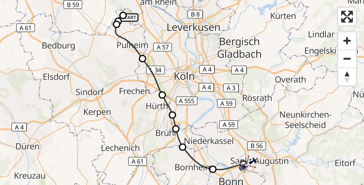 Flugroute Polizeihubschrauber Köln - Sankt Augustin, 30 August 2026, 09:14