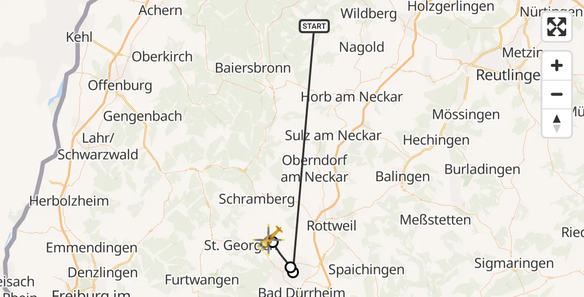 Flugroute Ambulanzhubschrauber Altensteig - Königsfeld im Schwarzwald, 30 August 2026, 09:19