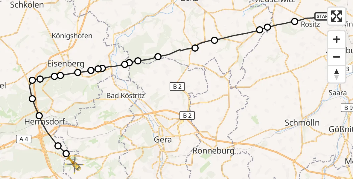 Flugroute Rettungshubschrauber Rositz - Lindenkreuz, 30 August 2026, 09:19