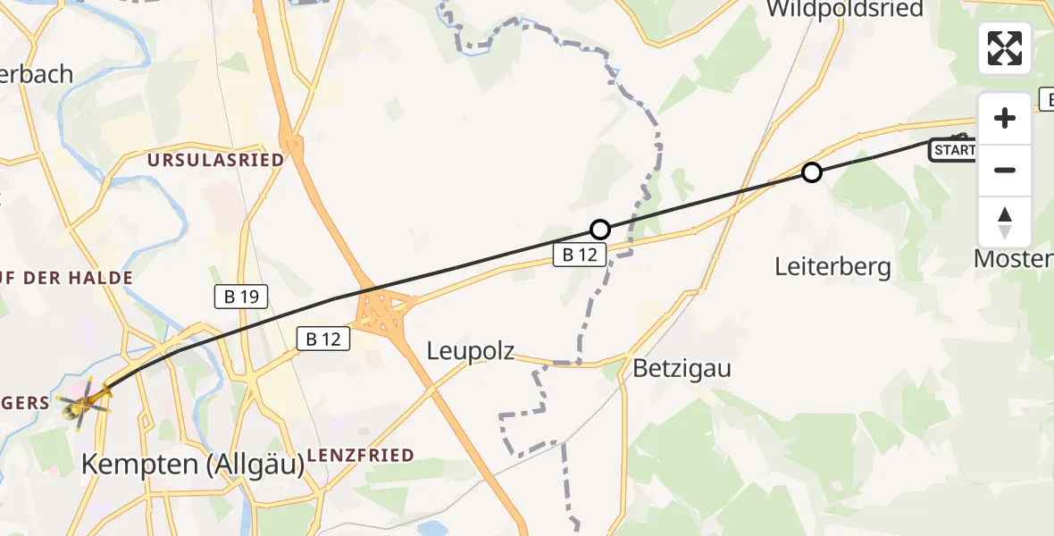 Flugroute Rettungshubschrauber Wildpoldsried - Kempten (Allgäu), 30 August 2026, 09:26