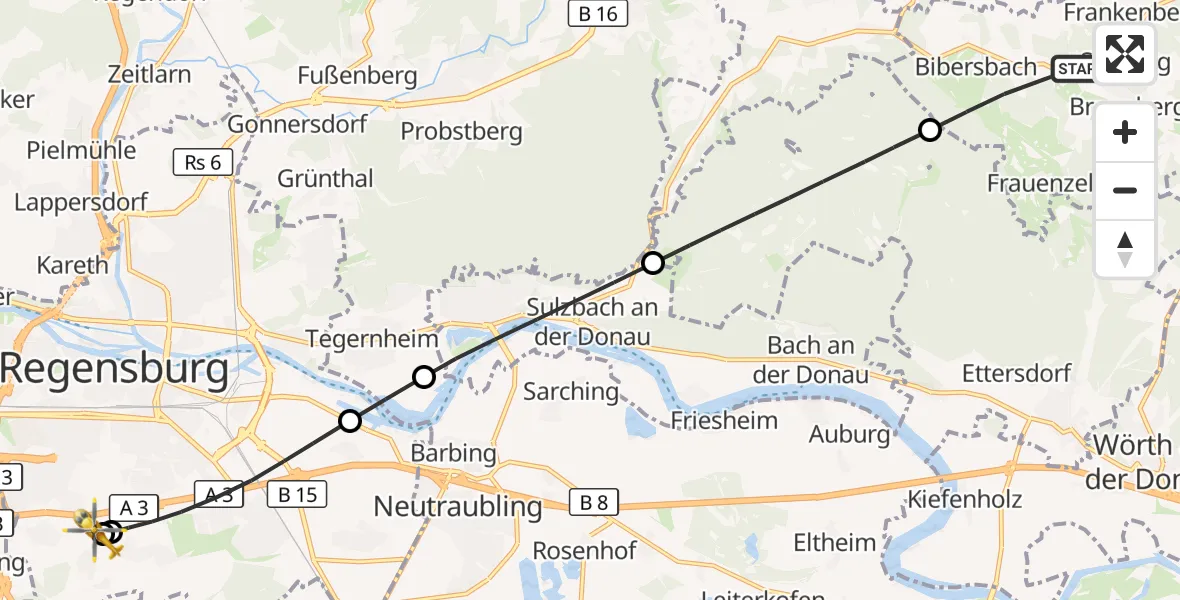 Flugroute Rettungshubschrauber Brennberg - DRF Air Rescue Station Regensburg / Regensburg University Hospital, 30 August 2026, 09:32