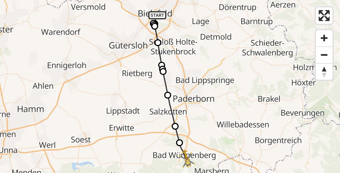 Flugroute Rettungshubschrauber Bielefeld - Bad Wünnenberg, 30 August 2026, 09:37