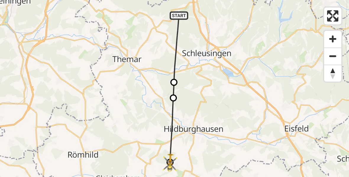Flugroute Rettungshubschrauber Schleusingen - Straufhain, 30 August 2026, 09:43