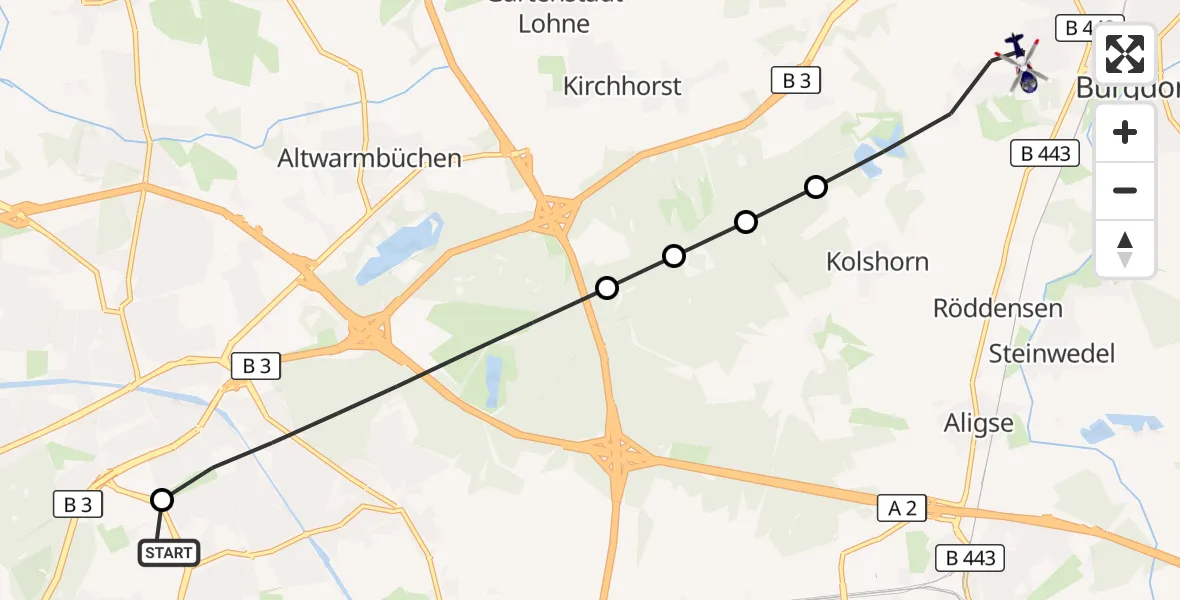 Flugroute Polizeihubschrauber Hannover Luftrettung Hubschrauberlandeplatz (Christoph 4) - Burgdorf, 30 August 2026, 09:45