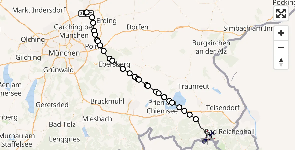 Flugroute Polizeihubschrauber München Flughafen - Ruhpolding, 30 August 2026, 09:48