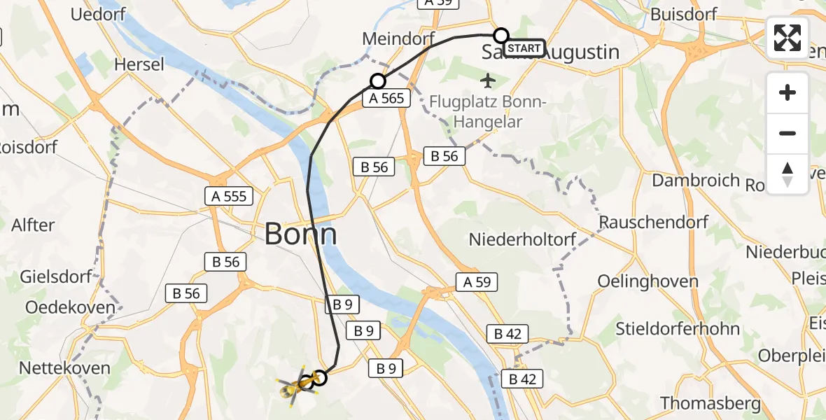 Flugroute Rettungshubschrauber Asklepios Children's Clinic Sankt Augustin - Bonn University Hospital, 30 August 2026, 10:05