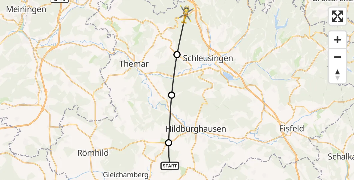 Flugroute Rettungshubschrauber Straufhain - Schleusingen, 30 August 2026, 10:10