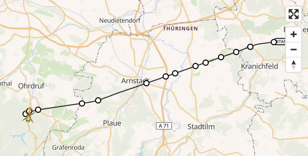 Flugroute Ambulanzhubschrauber Bad Berka - Luisenthal, 30 August 2026, 10:10