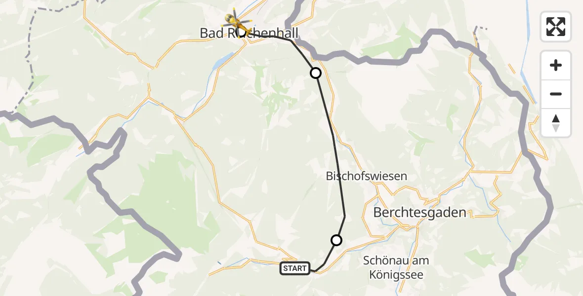 Flugroute Rettungshubschrauber Ramsau b.Berchtesgaden - Bad Reichenhall Krankenhaus Hubschrauberlandeplatz, 30 August 2026, 10:12