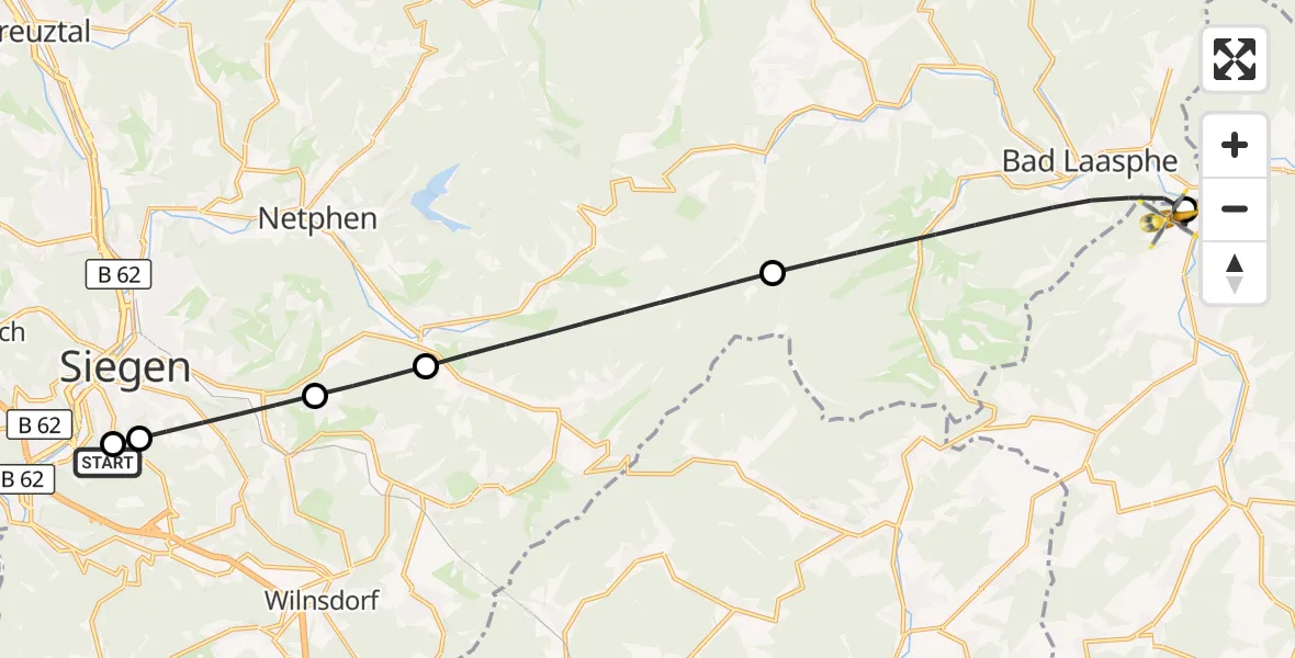Flugroute Rettungshubschrauber Evangelisches Jung-Stilling Hospital - Biedenkopf, 30 August 2026, 10:14