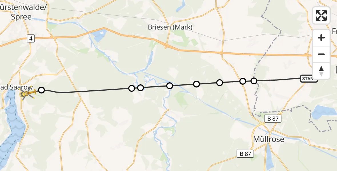 Flugroute Rettungshubschrauber Frankfurt (Oder) - Bad Saarow, 30 August 2026, 10:17