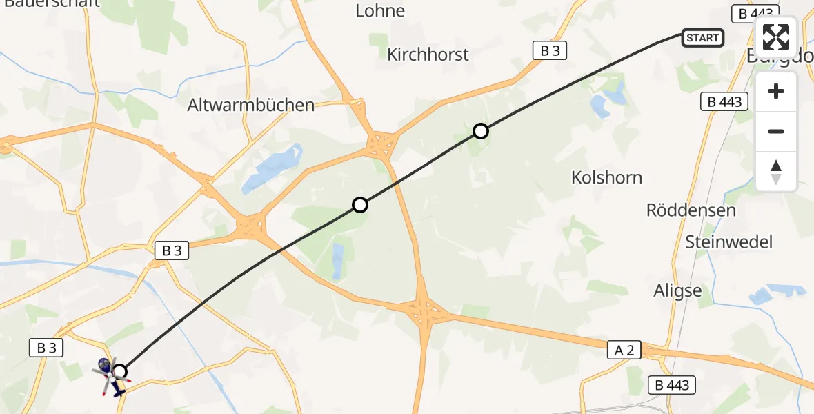 Flugroute Polizeihubschrauber Burgdorf - Hannover Luftrettung Hubschrauberlandeplatz (Christoph 4), 30 August 2026, 10:28