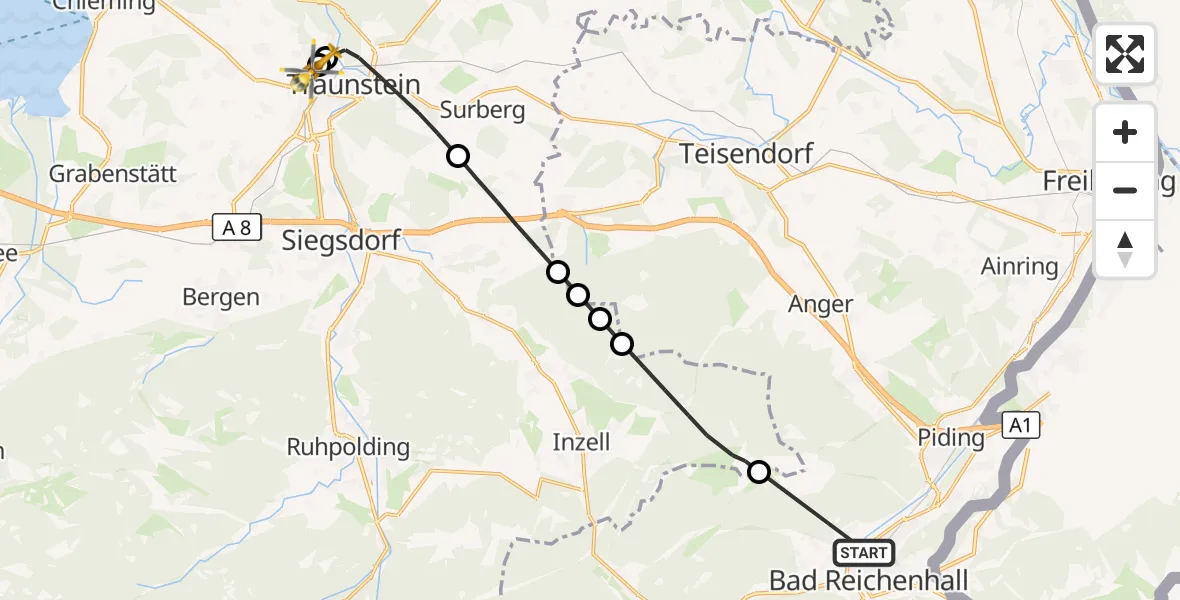 Flugroute Rettungshubschrauber Bad Reichenhall Hospital - Traunstein Hospital, 30 August 2026, 10:31