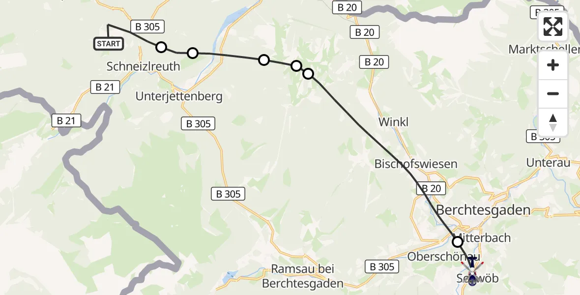 Flugroute Polizeihubschrauber Schneizlreuth - Schönau a.Königssee, 30 August 2026, 10:35