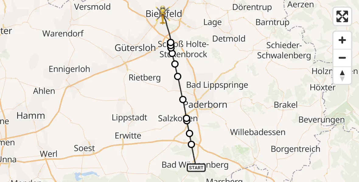 Flugroute Rettungshubschrauber Bad Wünnenberg - Bielefeld, 30 August 2026, 10:46