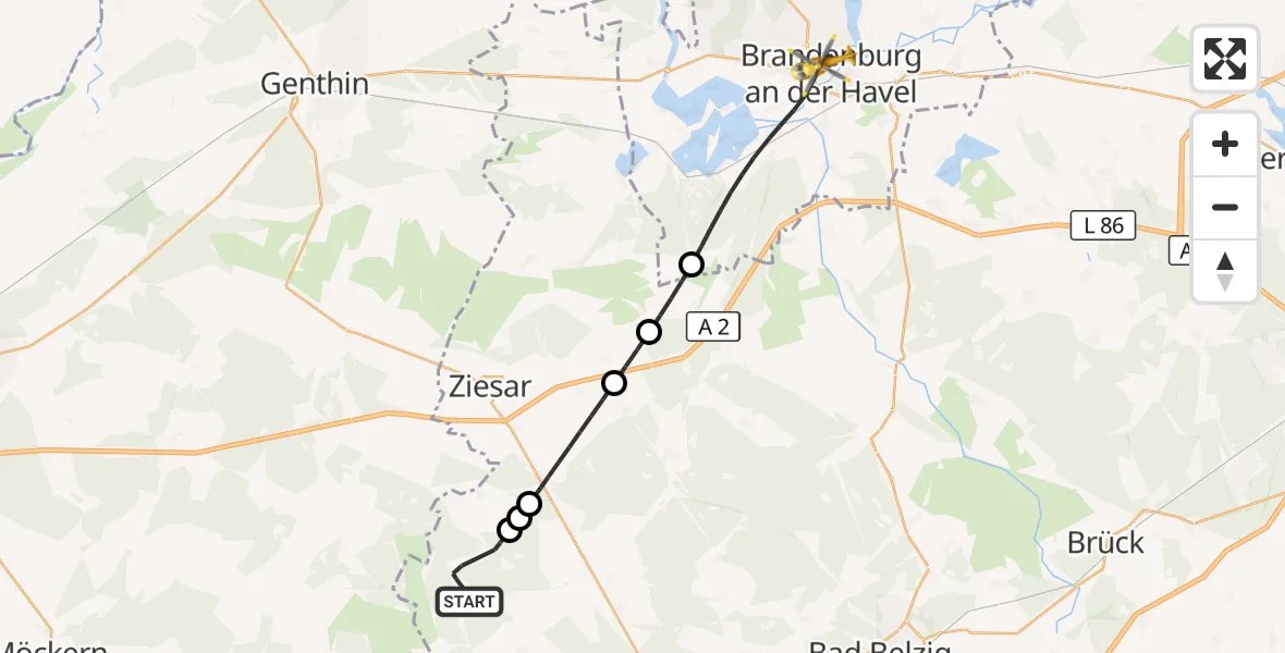Flugroute Rettungshubschrauber Görzke - Brandenburg an der Havel, 30 August 2026, 10:52
