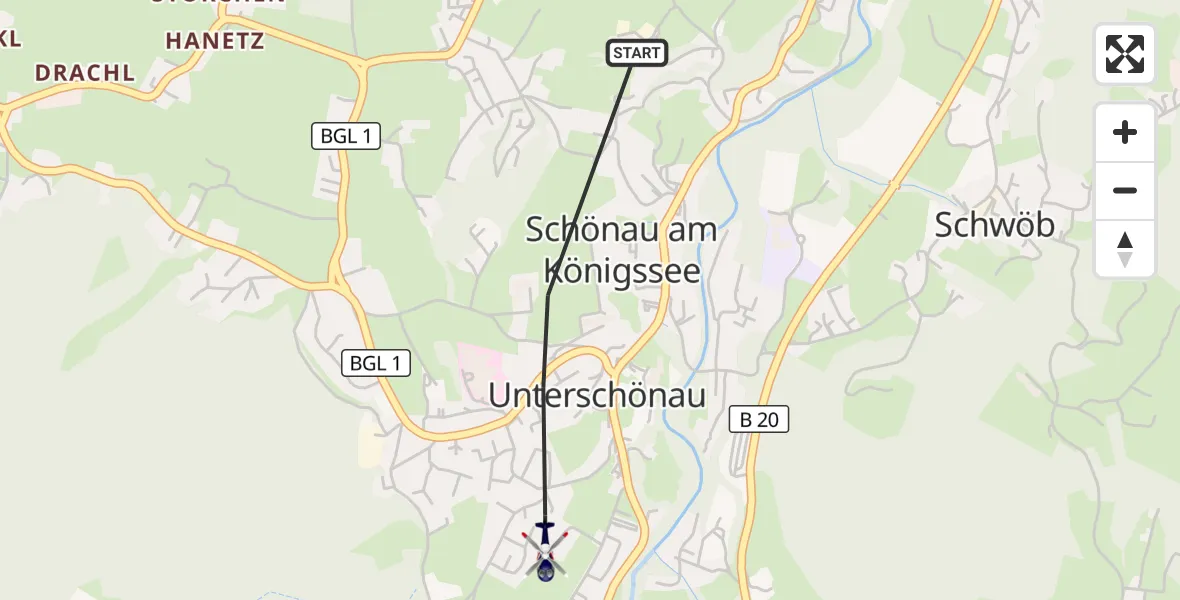 Flugroute Polizeihubschrauber Schönau a.Königssee - Schönau a.Königssee, 30 August 2026, 10:55