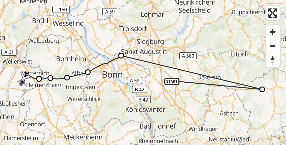 Flugroute Polizeihubschrauber Königswinter - Weilerswist, 30 August 2026, 10:55