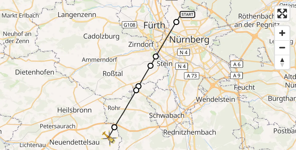 Flugroute Ambulanzhubschrauber Flughafen Nuremberg - Windsbach, 30 August 2026, 11:01