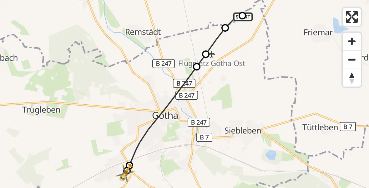 Flugroute Rettungshubschrauber Gotha - Helios Clinic Gotha, 30 August 2026, 11:02