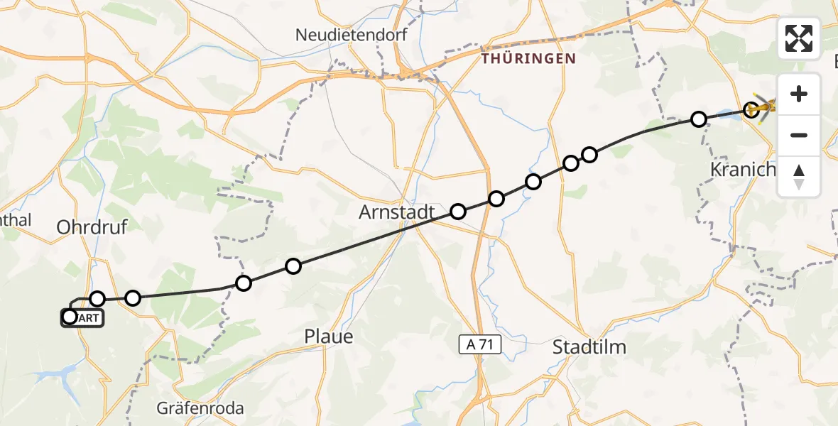 Flugroute Ambulanzhubschrauber Luisenthal - Tonndorf, 30 August 2026, 11:06