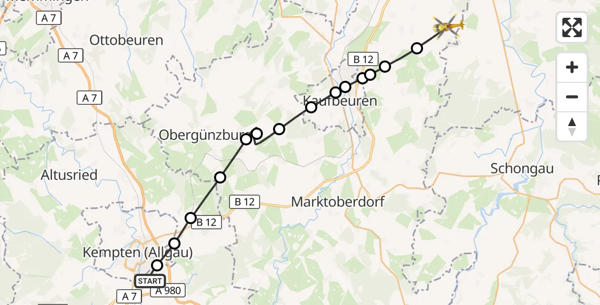 Flugroute Rettungshubschrauber Durach - Oberostendorf, 30 August 2026, 11:07