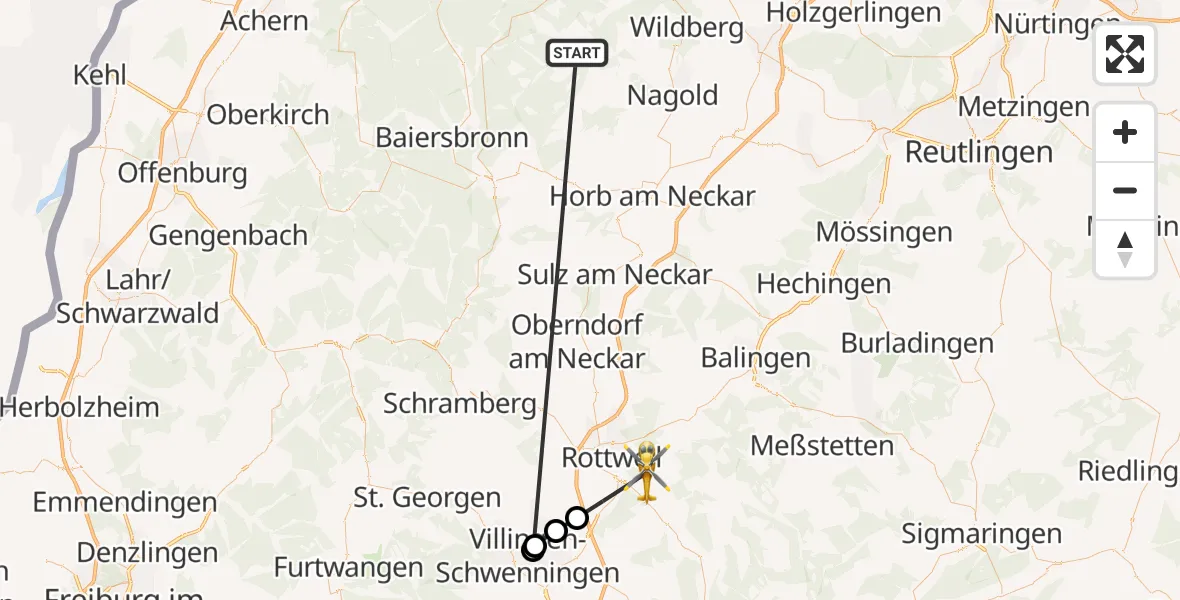 Flugroute Ambulanzhubschrauber Altensteig - Wellendingen, 30 August 2026, 11:09