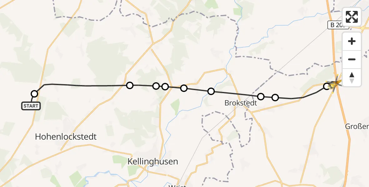 Flugroute Rettungshubschrauber Itzehoe Hungriger Wolf Flugplatz - Großenaspe, 30 August 2026, 11:24