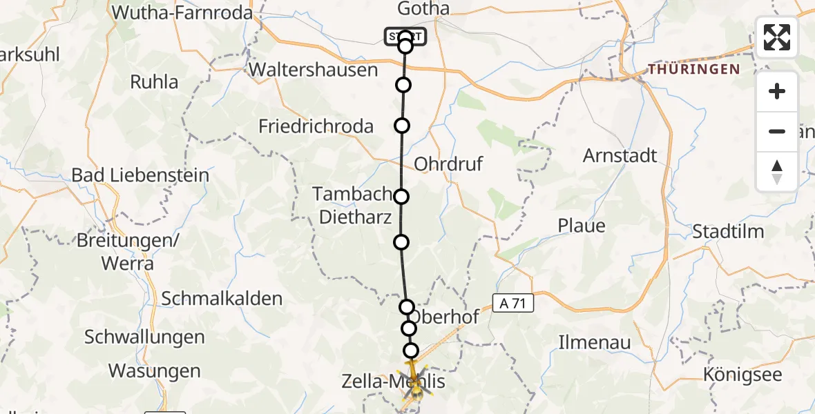 Flugroute Rettungshubschrauber Helios Clinic Gotha - Zella-Mehlis, 30 August 2026, 11:25