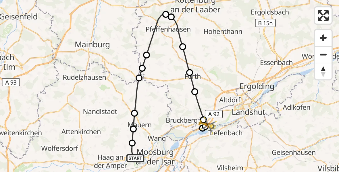 Flugroute Rettungshubschrauber Moosburg a.d.Isar - Landshut, 30 August 2026, 11:26
