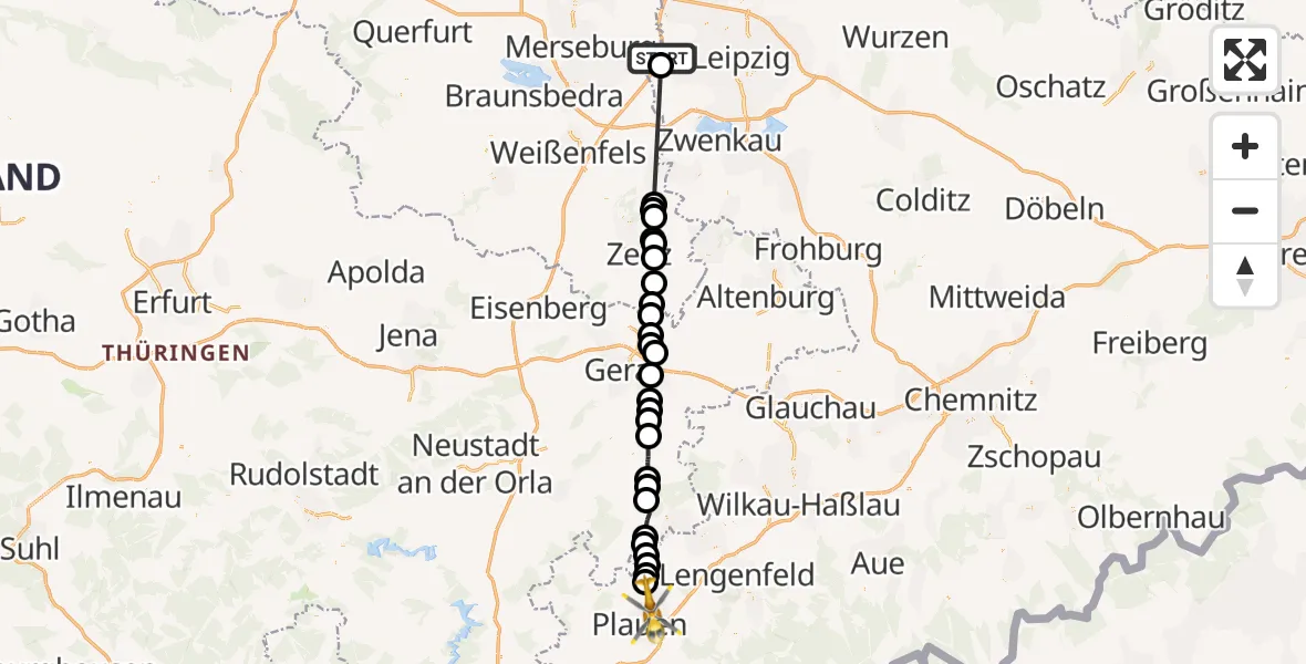 Flugroute Rettungshubschrauber Leuna - Plauen, 30 August 2026, 11:41