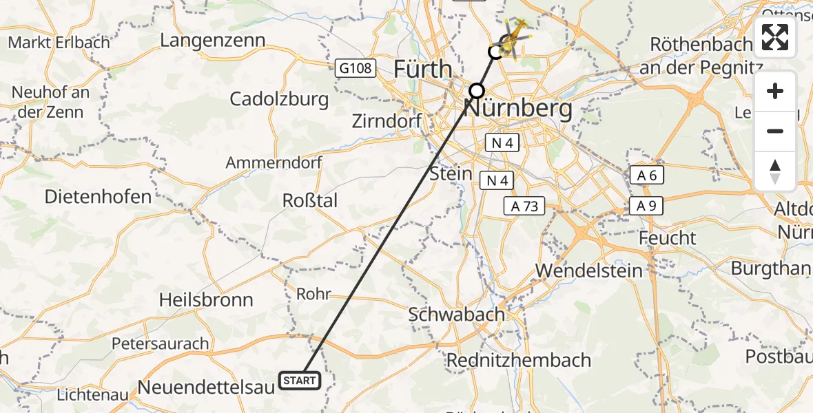 Flugroute Ambulanzhubschrauber Windsbach - Flughafen Nuremberg, 30 August 2026, 11:42
