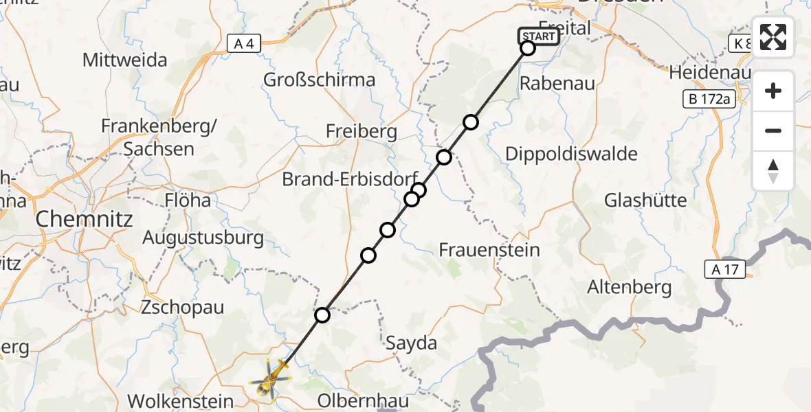Flugroute Rettungshubschrauber Freital - Pockau-Lengefeld, 30 August 2026, 11:48