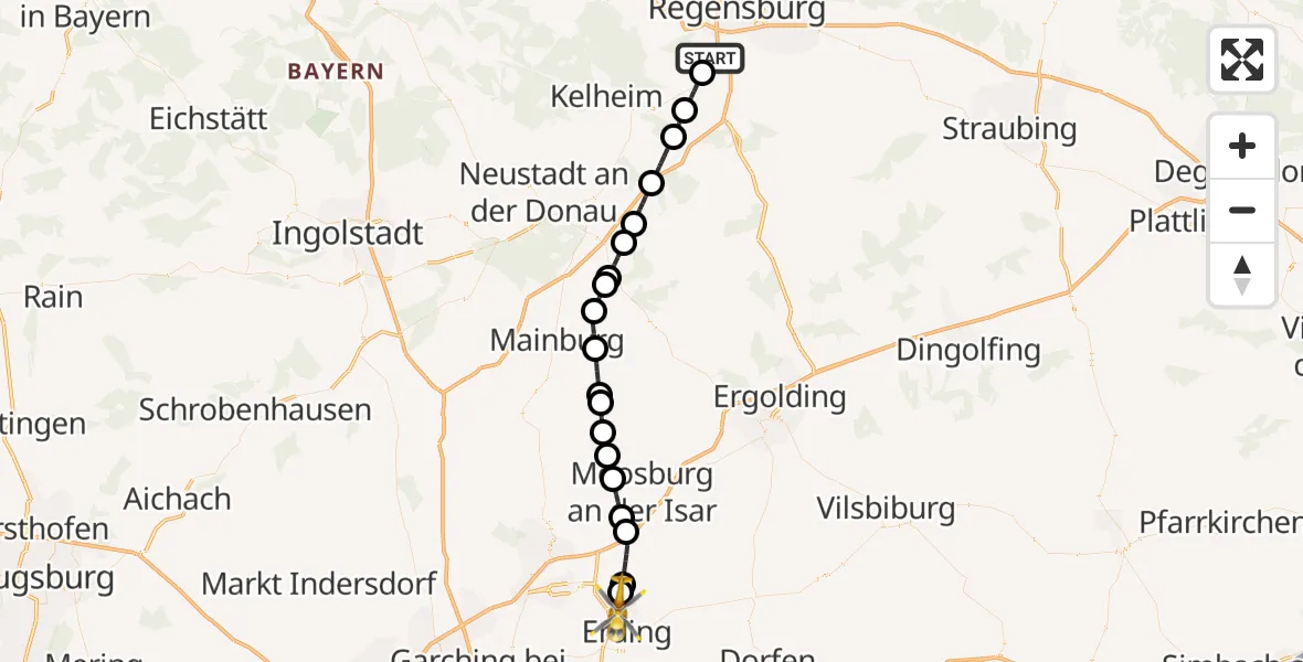 Flugroute Rettungshubschrauber Pentling - Eitting, 30 August 2026, 11:48