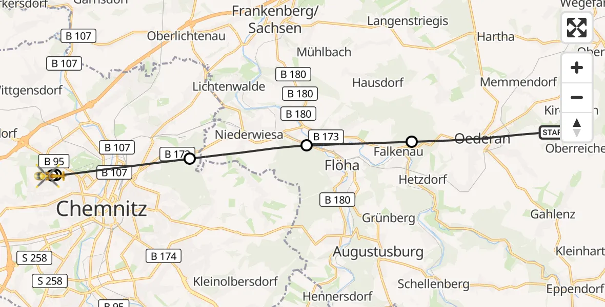 Flugroute Rettungshubschrauber Oederan - Flemmingstraße Hospital Rooftop, 30 August 2026, 11:49