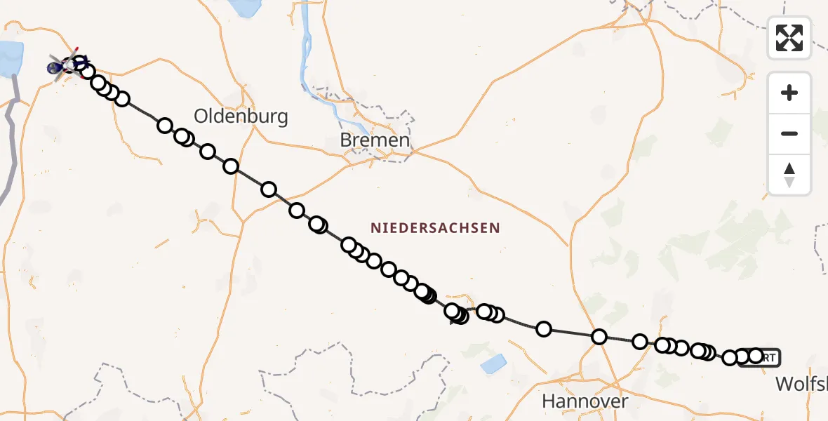 Flugroute Polizeihubschrauber Gifhorn Bundespolizei Hubschrauberlandeplatz - Leer (Ostfriesland), 30 August 2026, 11:49