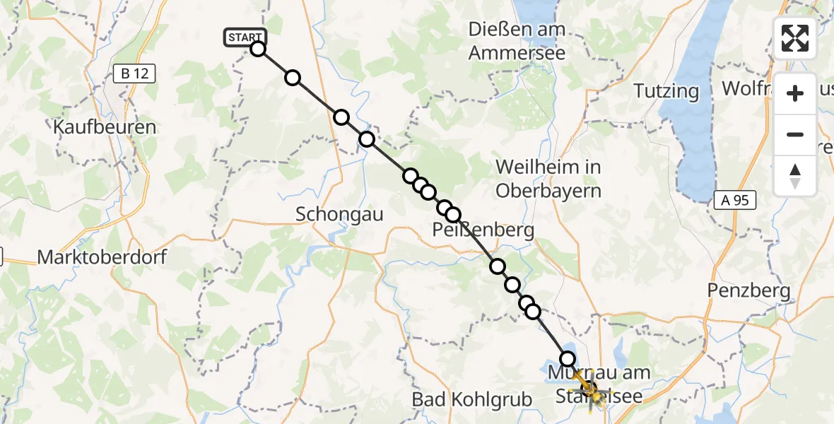 Flugroute Rettungshubschrauber Oberostendorf - Murnau a.Staffelsee, 30 August 2026, 11:52