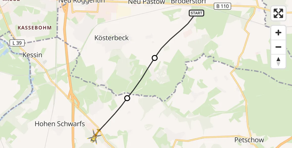 Flugroute Ambulanzhubschrauber Broderstorf - Dummerstorf, 30 August 2026, 11:56