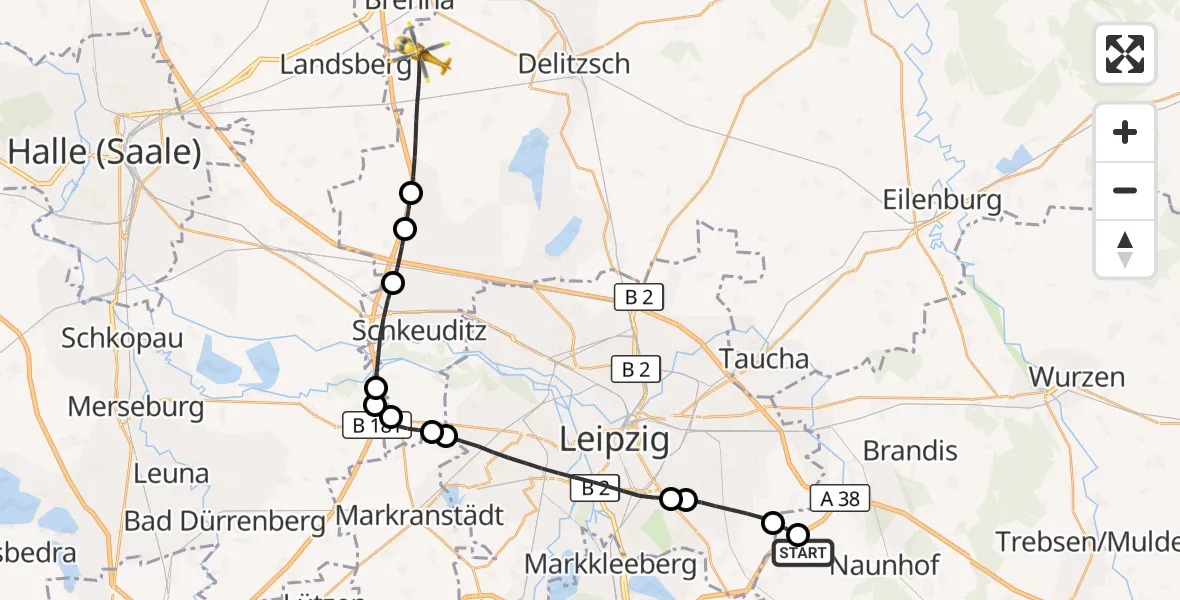 Flugroute Rettungshubschrauber Naunhof - Wiedemar, 30 August 2026, 12:13