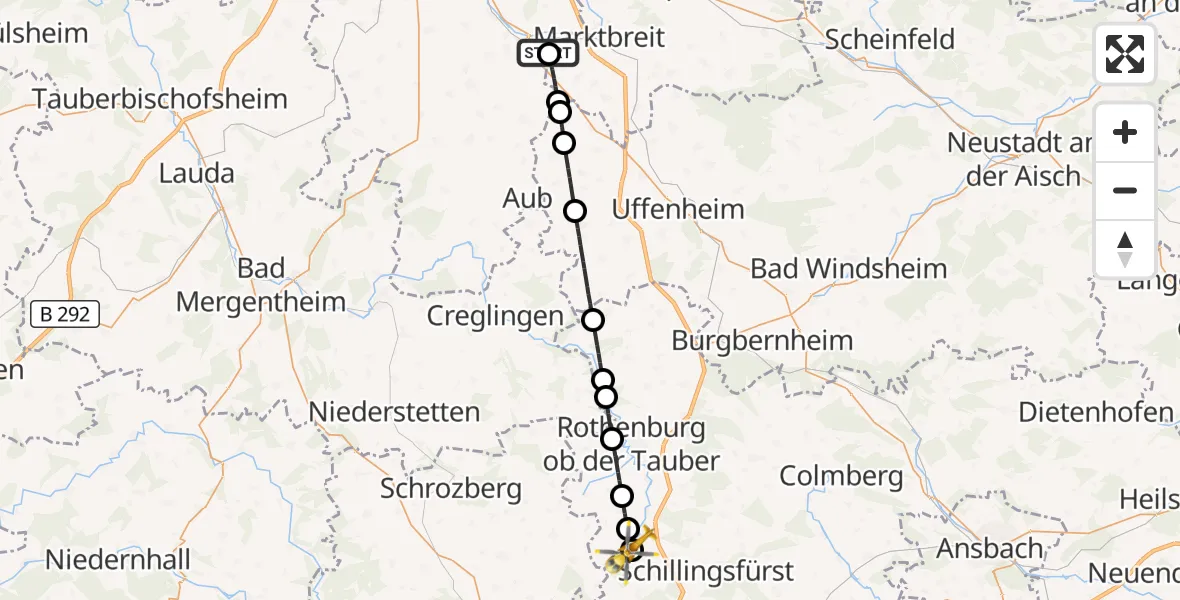 Flugroute Rettungshubschrauber Ochsenfurt Hospital - Insingen, 30 August 2026, 12:31
