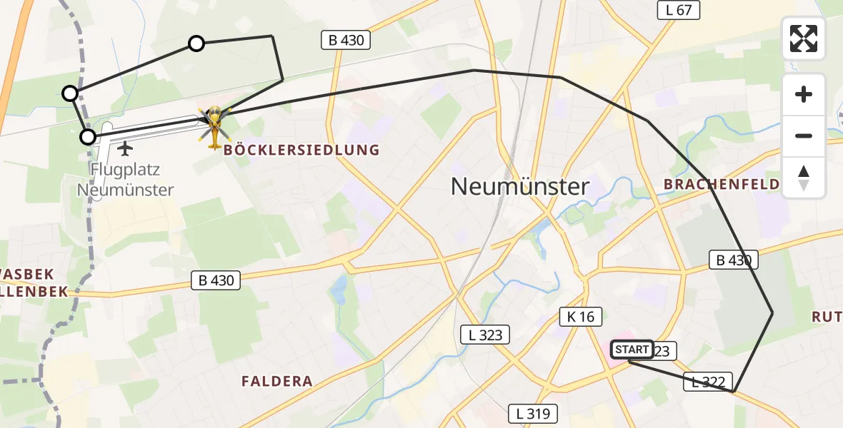 Flugroute Rettungshubschrauber Neumünster - Neumünster Flughafen, 30 August 2026, 12:34