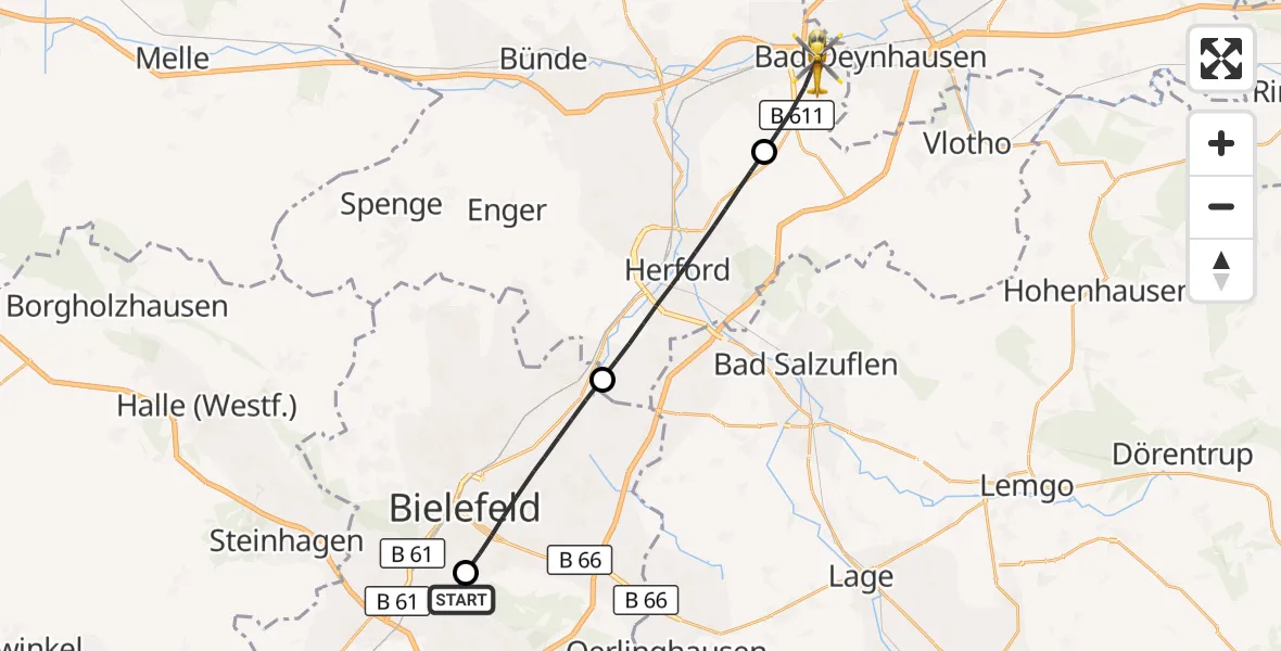 Flugroute Rettungshubschrauber Luftrettungszentrum Bielefeld - Löhne, 30 August 2026, 12:37
