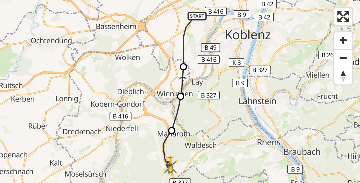 Flugroute Rettungshubschrauber Koblenz - Dieblich, 30 August 2026, 12:42