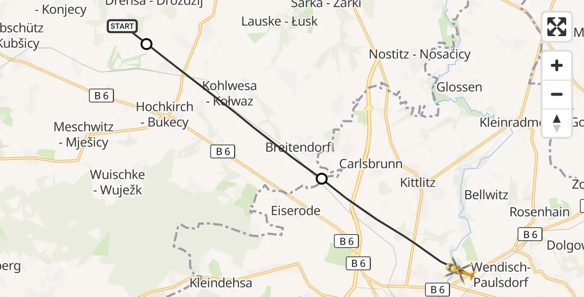 Flugroute Rettungshubschrauber Weißenberg - Löbau, 30 August 2026, 12:48