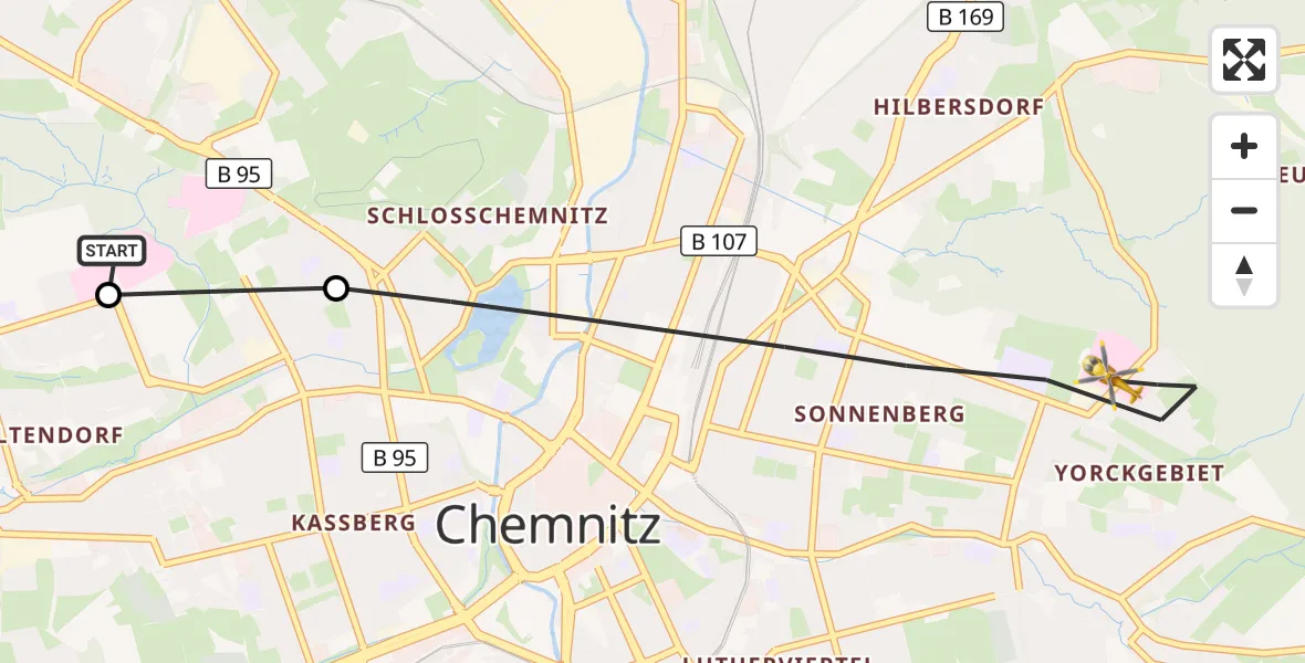 Flugroute Rettungshubschrauber Flemmingstraße Hospital Rooftop - Chemnitz, 30 August 2026, 13:05