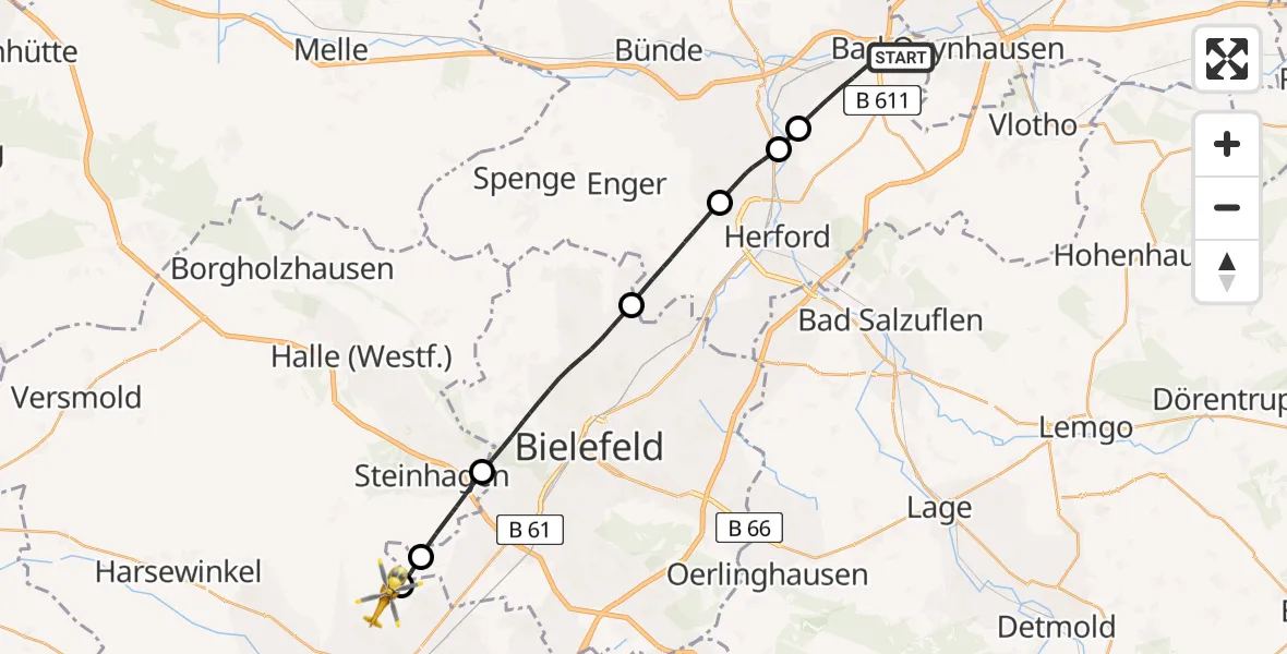 Flugroute Rettungshubschrauber Löhne - Gütersloh, 30 August 2026, 13:06