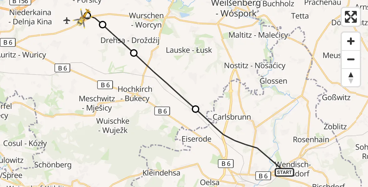 Flugroute Rettungshubschrauber Löbau - Bautzen Flugplatz, 30 August 2026, 13:23