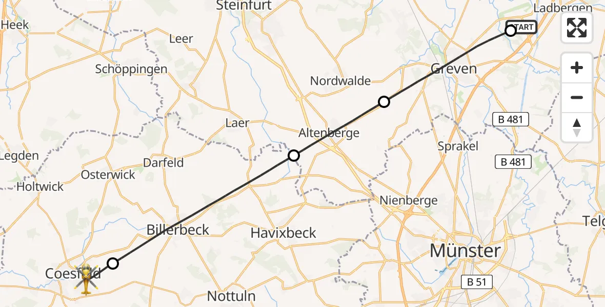 Flugroute Ambulanzhubschrauber Christoph  Westfalen-ADAC - Coesfeld, 30 August 2026, 13:26